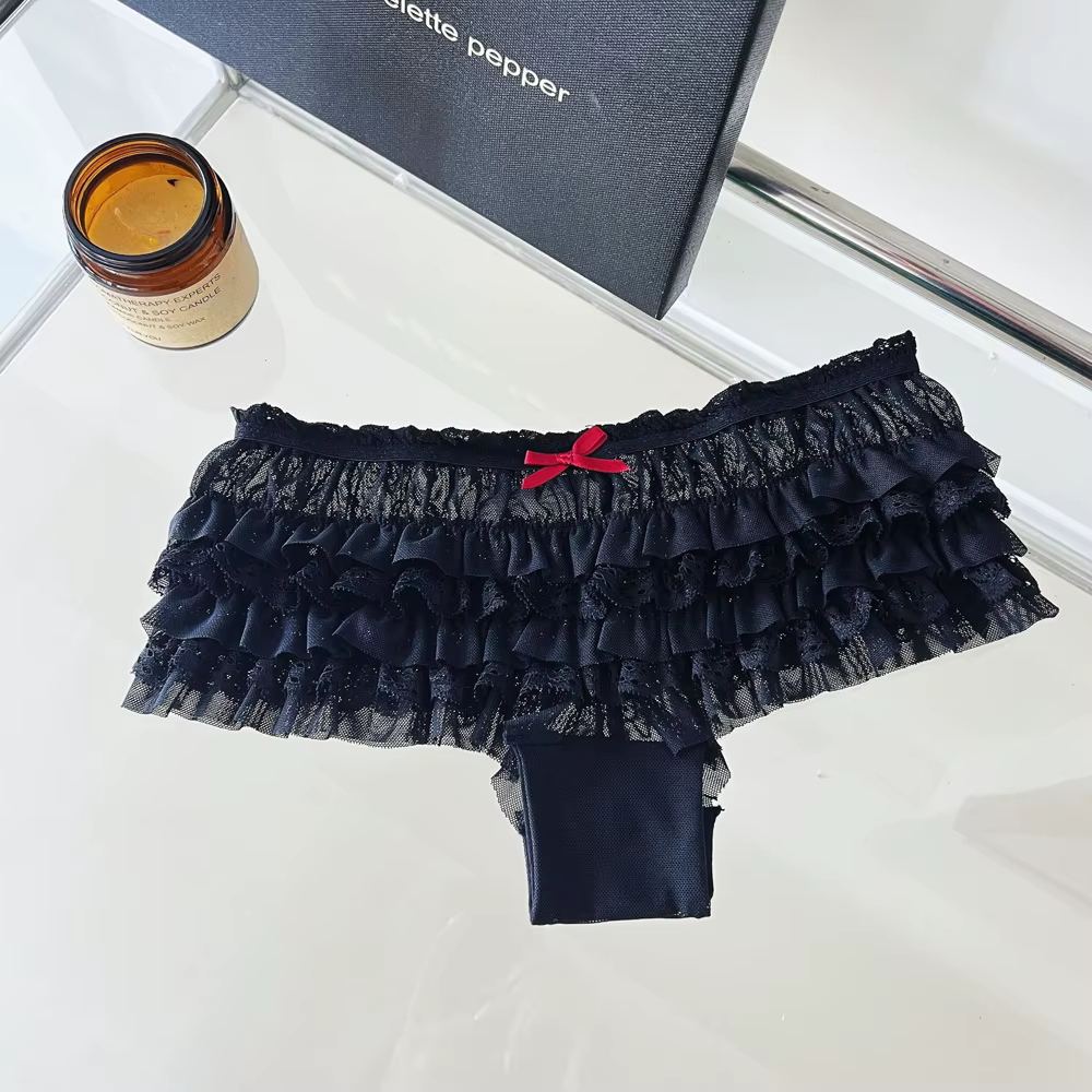 Culottes sexy pour femmes, style princesse, avec un joli nœud en dentelle, taille basse, design à vo