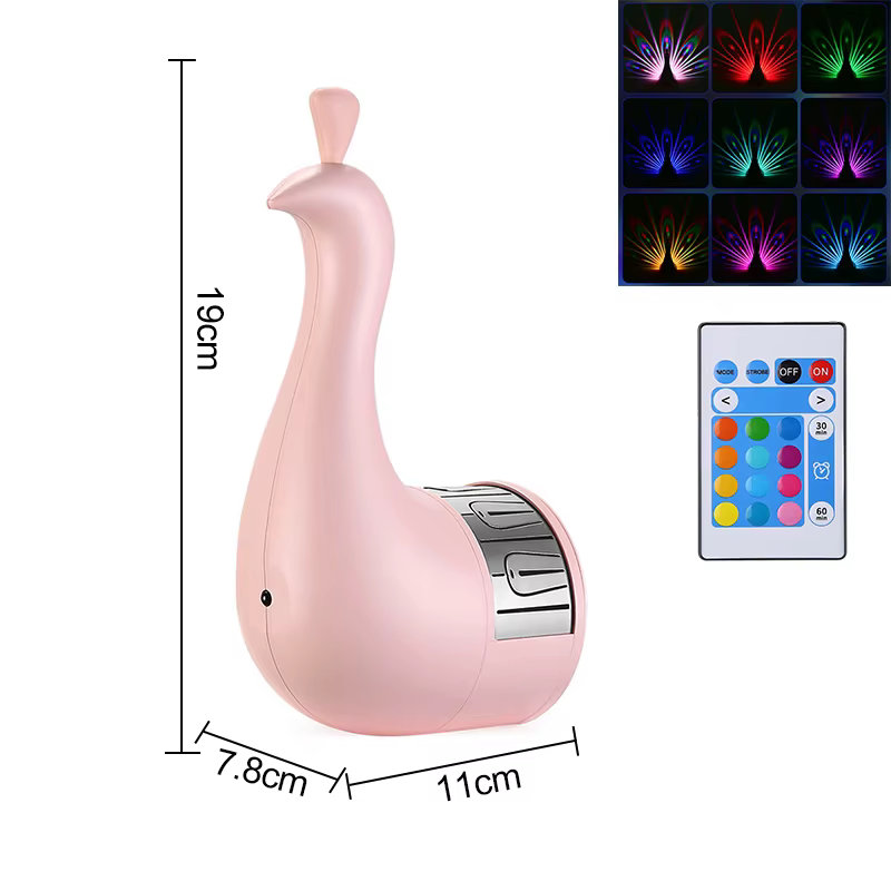 Lampe de Projection paon murale, veilleuse, Rechargeable par USB, télécommande, couleur changeante,