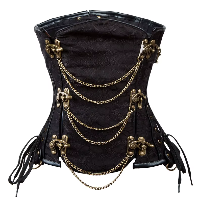 Corset Steampunk marron sous le buste pour femme, entraîneur de taille désossé en acier, bustiers et