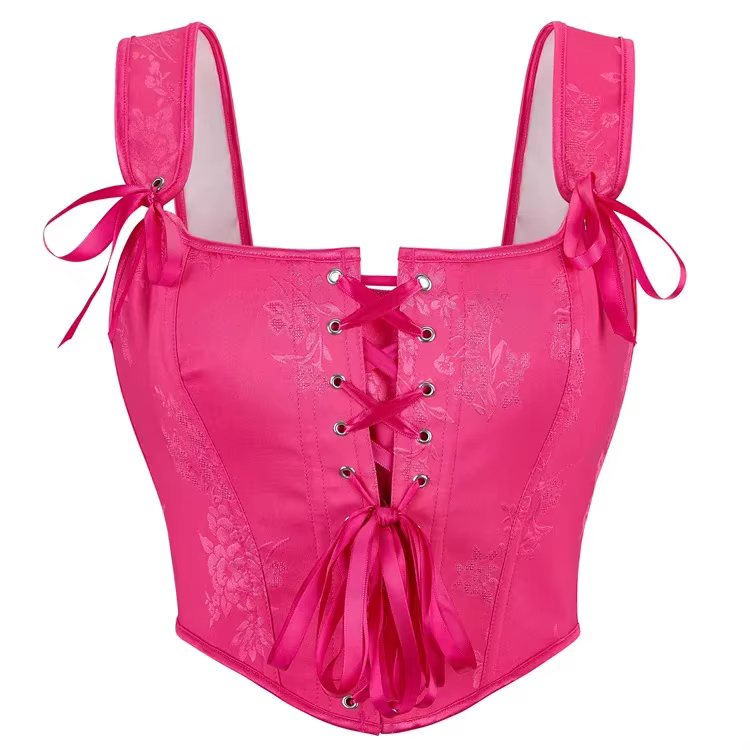 Corset Vintage pour femmes, Bustier gothique victorien, modelant le corps, Rose rouge, Jacquard, à l