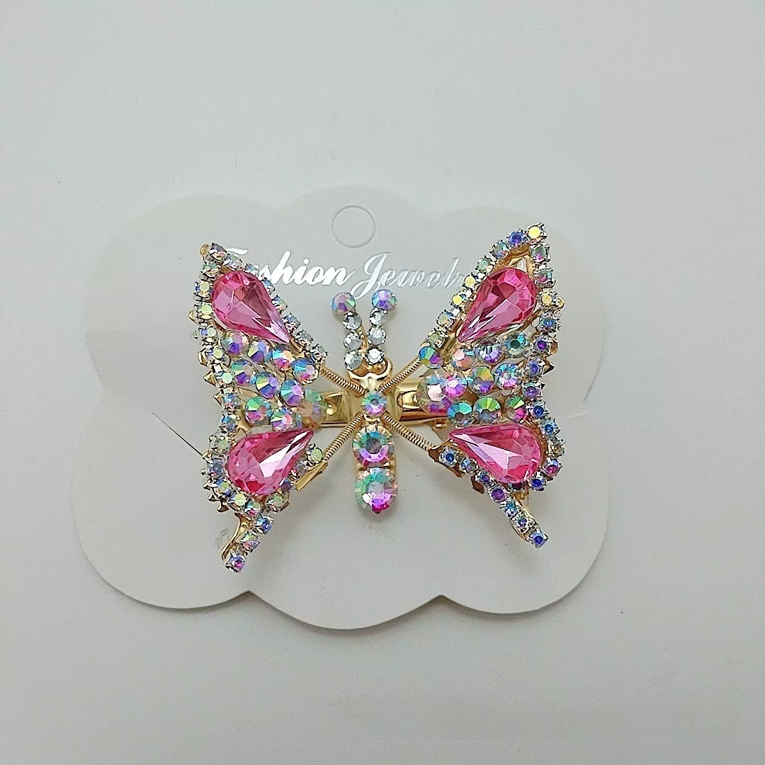 Pince à cheveux papillon en forme de goutte d'eau avec diamants colorés pour femme, style vintage à