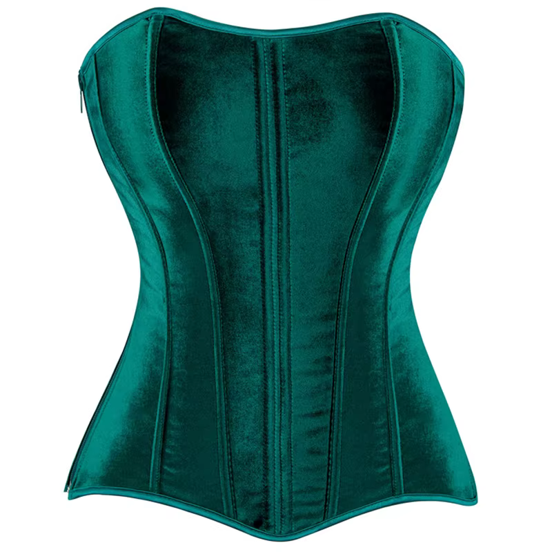 Corset victorien vintage pour femme, haut sexy, velours vert noirâtre, fermeture éclair latérale, bu