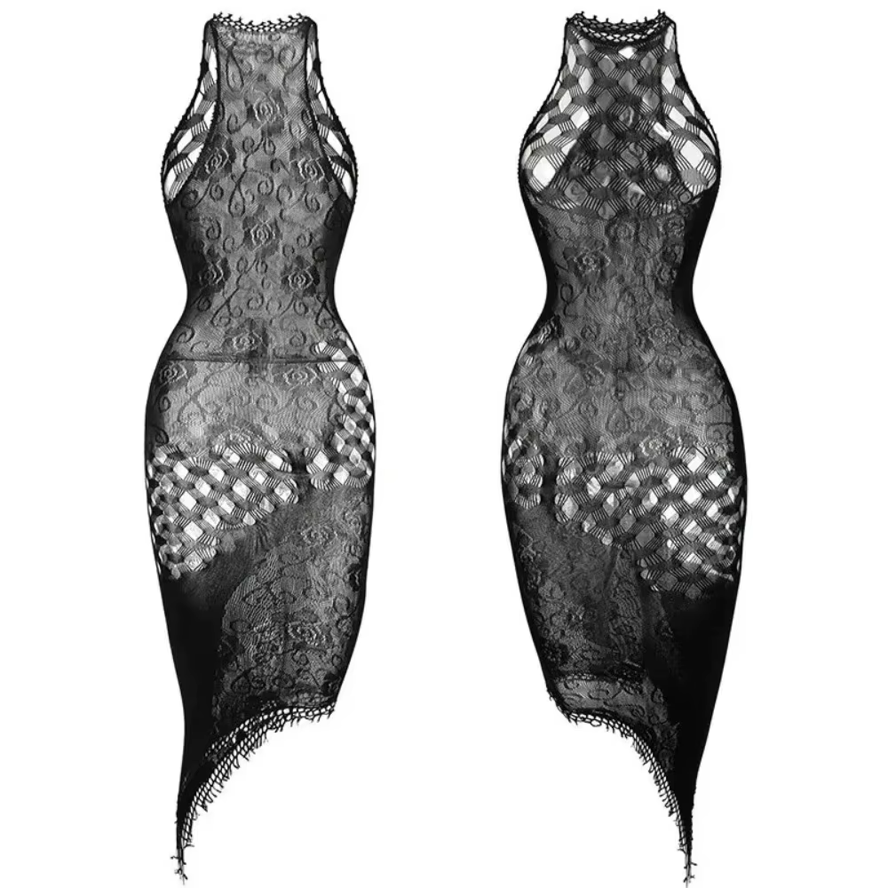 1 pièce Body de plage sexy pour femme, résille transparente, ajouré, à col licou, sans sous-vêtement