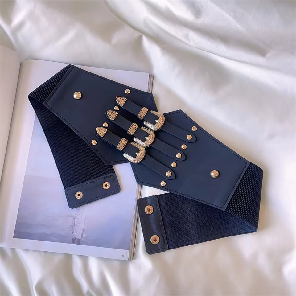 Ceinture Corset Renaissance pour femmes, large ceinture de taille en cuir PU avec boucle dorée pour