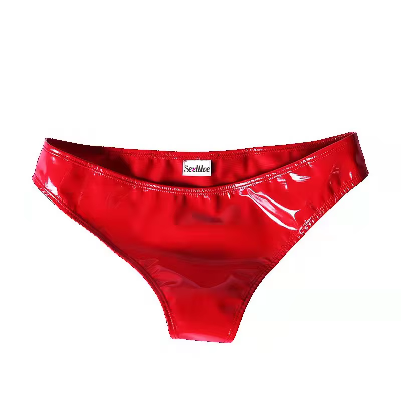 Femmes Look mouillé culottes rose Faux cuir Shorts sous-vêtements Sexy entrejambe slips érotique Lin
