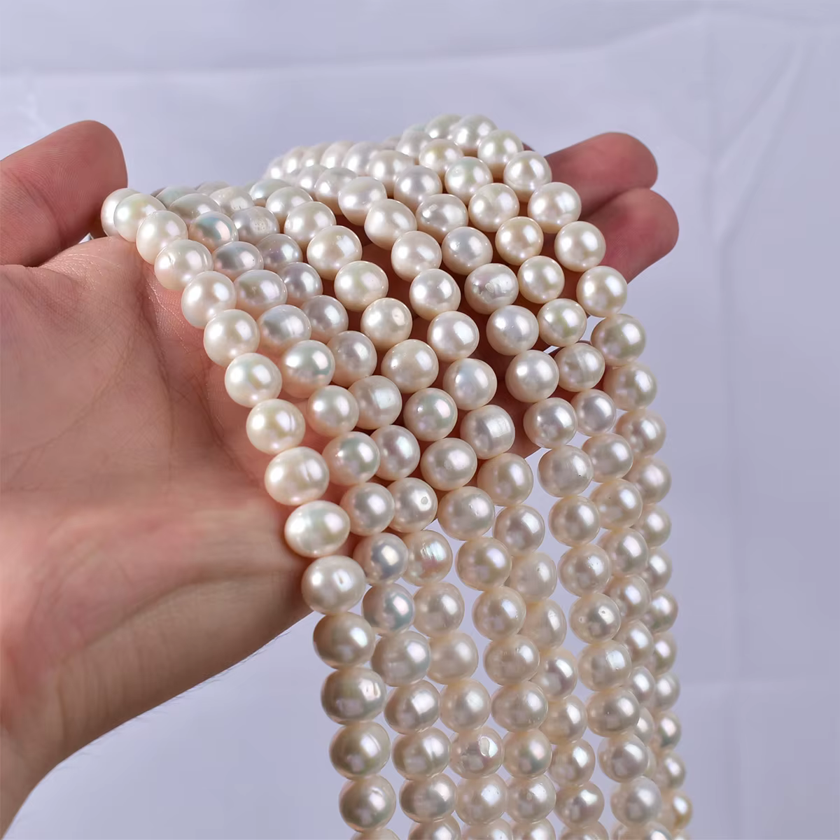 Vraies perles d'eau douce naturelles Non nucléaires de haute qualité, 9-10mm, avec lumière forte et