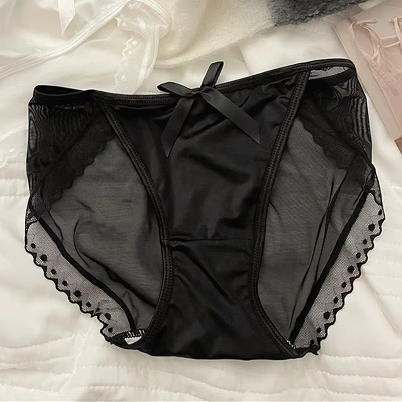Culottes Triangle Femme avec Nœud Mignon, Dentelle Sexy Française, Texture Luxe, Satin Respirant, Ma