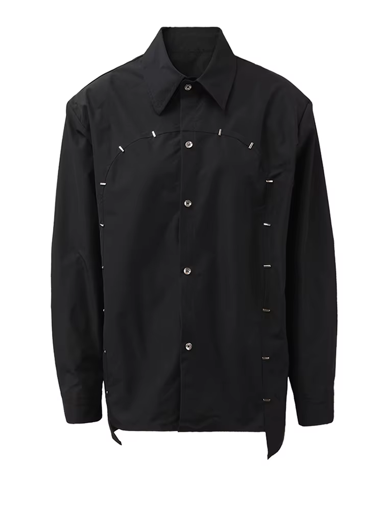 EAM noir blanc Rivet grande taille bref blouse décontractée femmes nouveau revers à manches longues