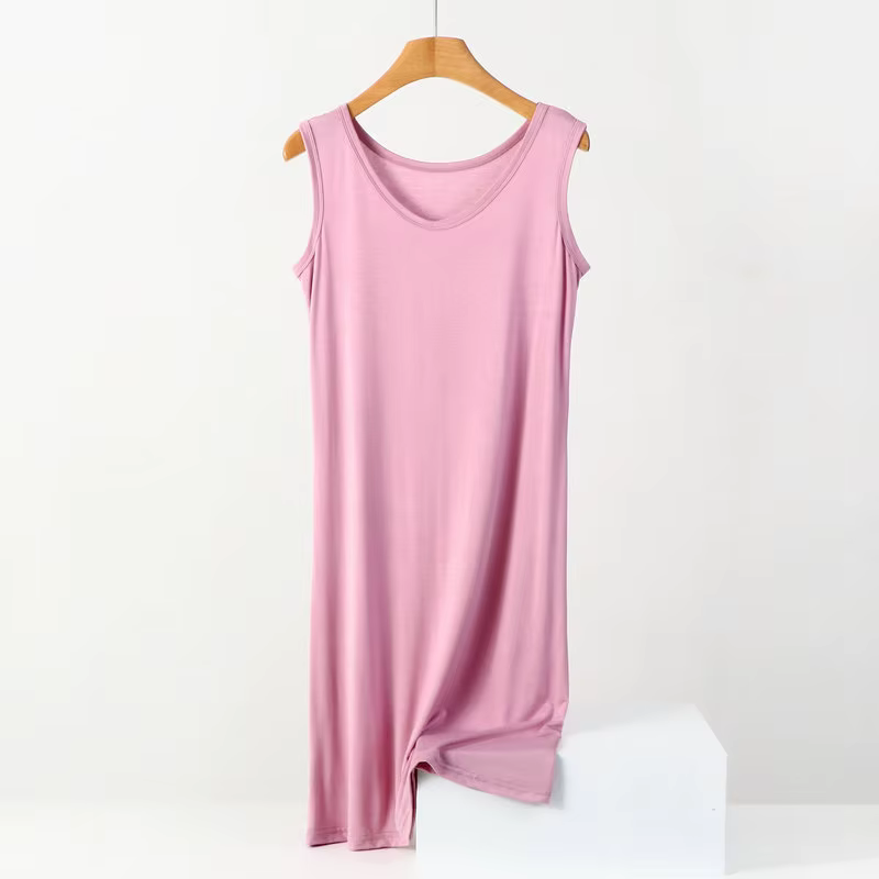 Chemise de nuit mi-longue en émail modal pour femme, robes de base en fibre, monochromatique, docume