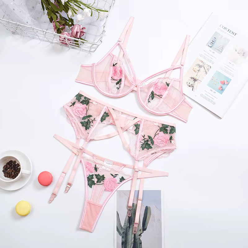 Tenues de lingerie brodées classiques, sous-vêtements sexy en dentelle, ensemble de soutien-gorge et