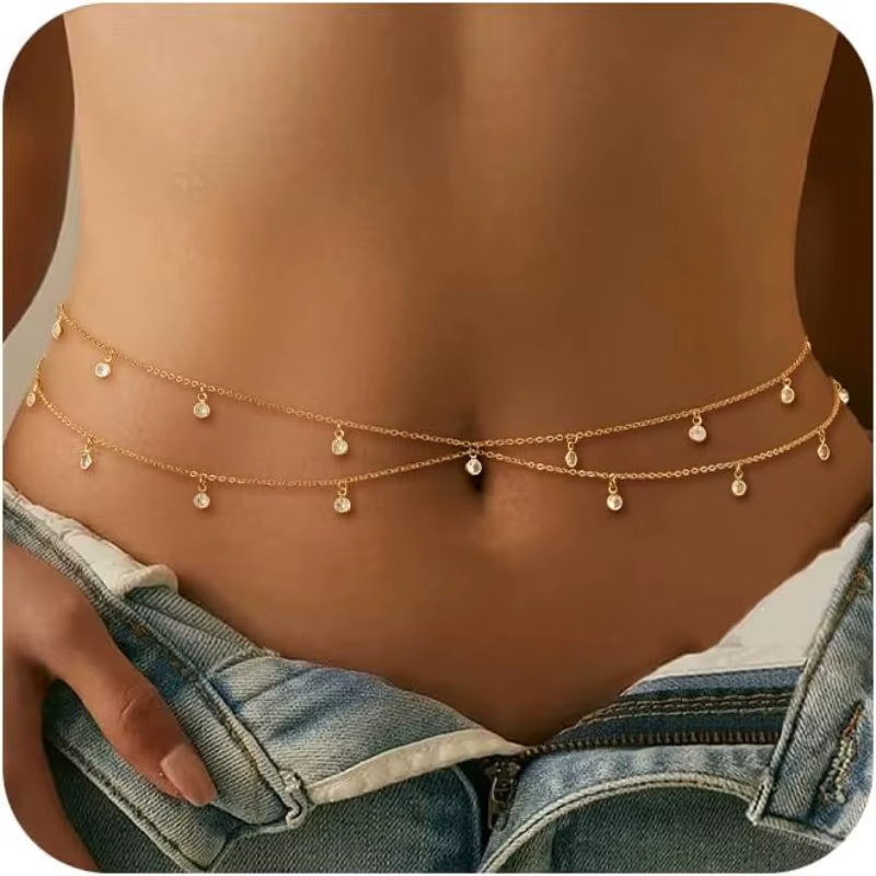 Chaîne de taille en or, chaîne de ventre plaquée or 14 carats, chaîne de corps réglable, perles de t