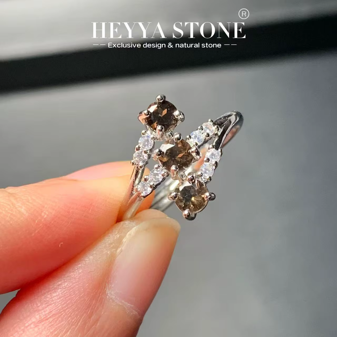 HEYYA – bague en Quartz fumé naturel pour femmes, plaqué argent 925, bijoux fins simples, pierres pr
