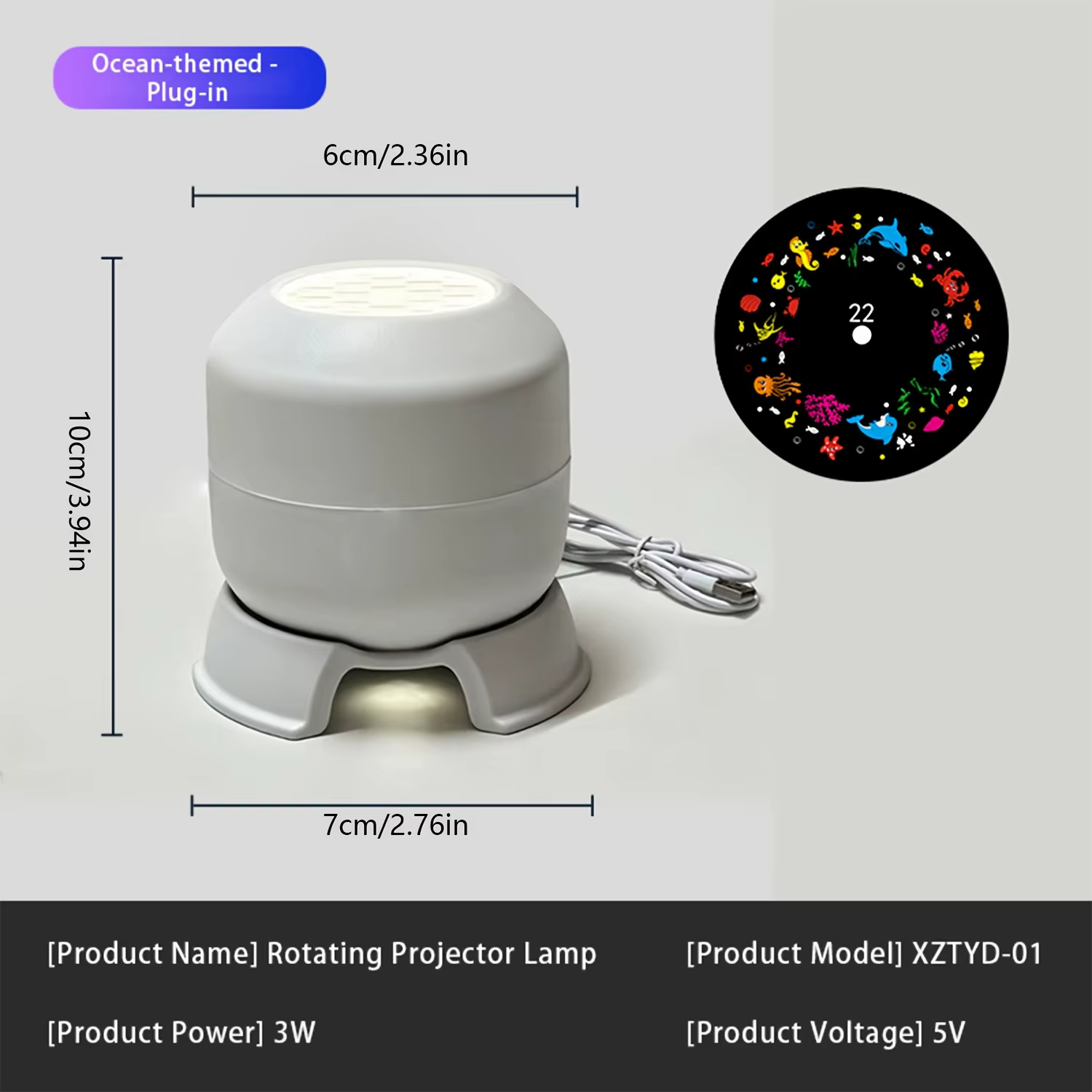 360 ° Projecteur de Nuit Rotatif Effet Océan Étoilé – Lampe Décorative Dynamique Thème Océan – Cad