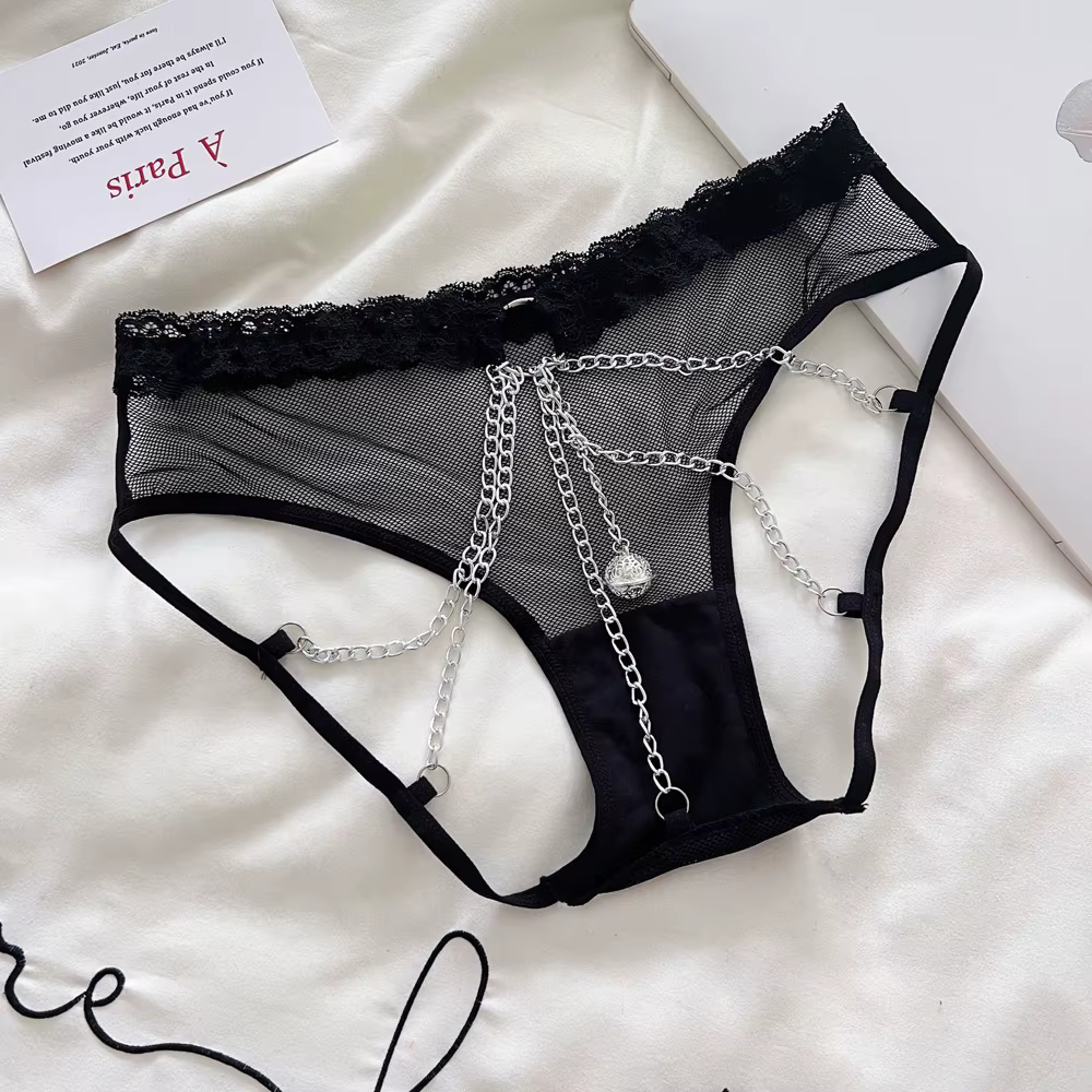 Femmes culottes taille basse sous-vêtements chaîne en métal string filles slips maille évider string