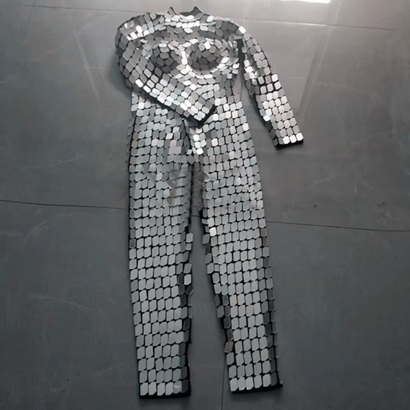 Bar discothèque fête Gogo Costumes argent or miroirs combinaison hommes femmes scène Performance pôl