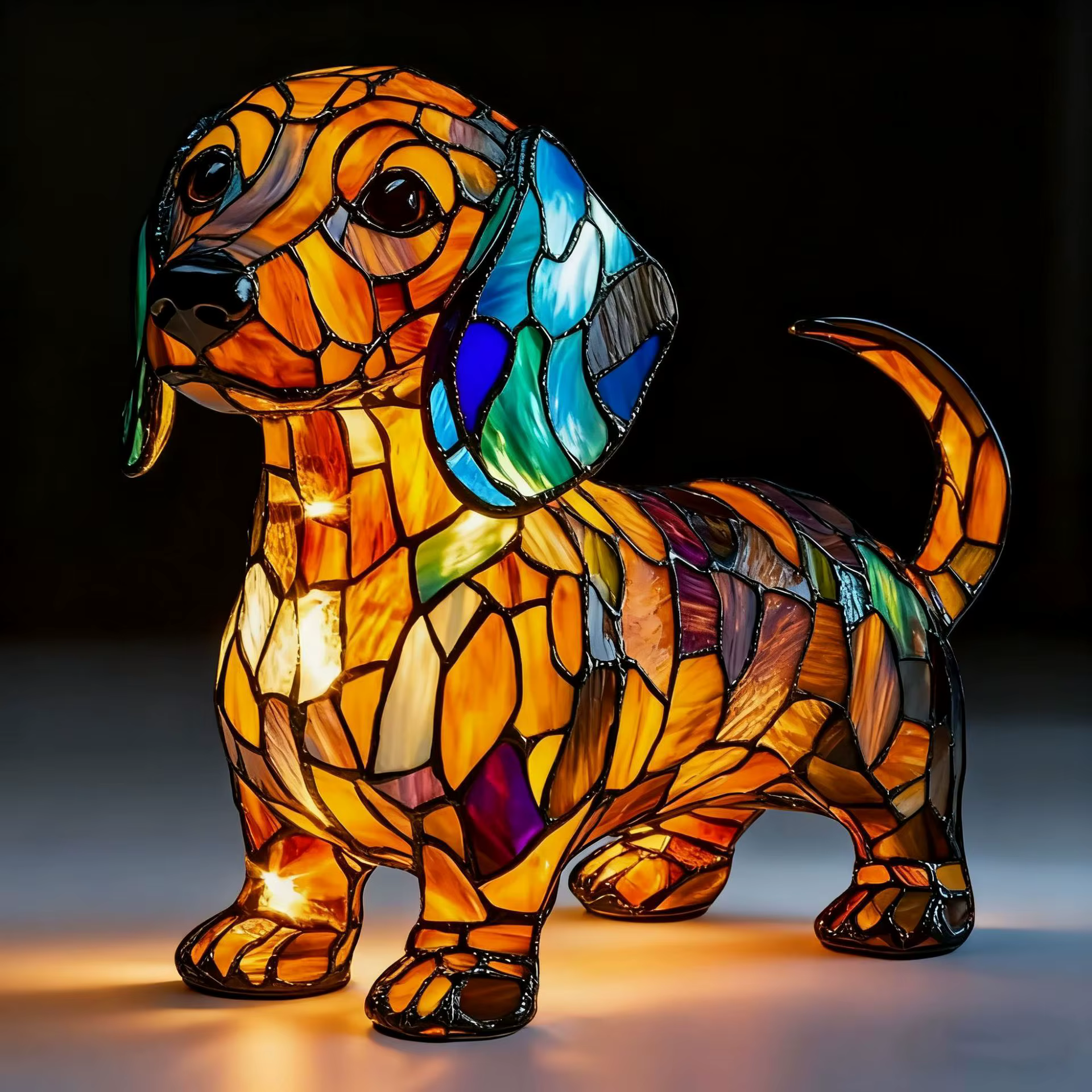 Veilleuse en forme d'animal mignon, lampe Bigfoot de chat teckel, Statue en résine, lampe de Table L