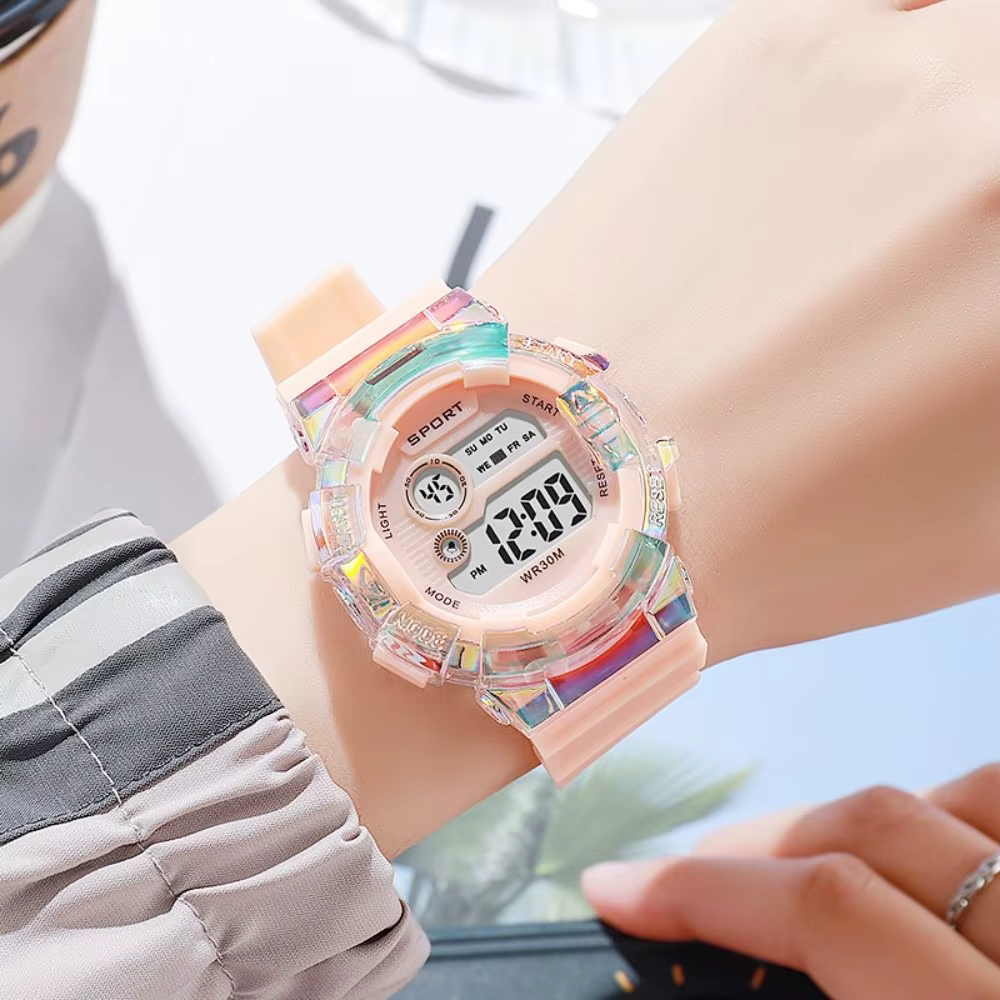 Montres de sport imperméables pour enfants, montre numérique LED à cadran lumineux avec veilleuse, f