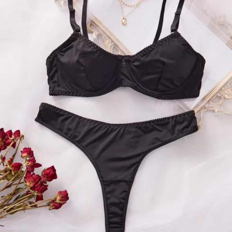 Ensemble soutien-gorge et culotte pour femmes, sous-vêtements fins, lisses, confortables, vêtements 