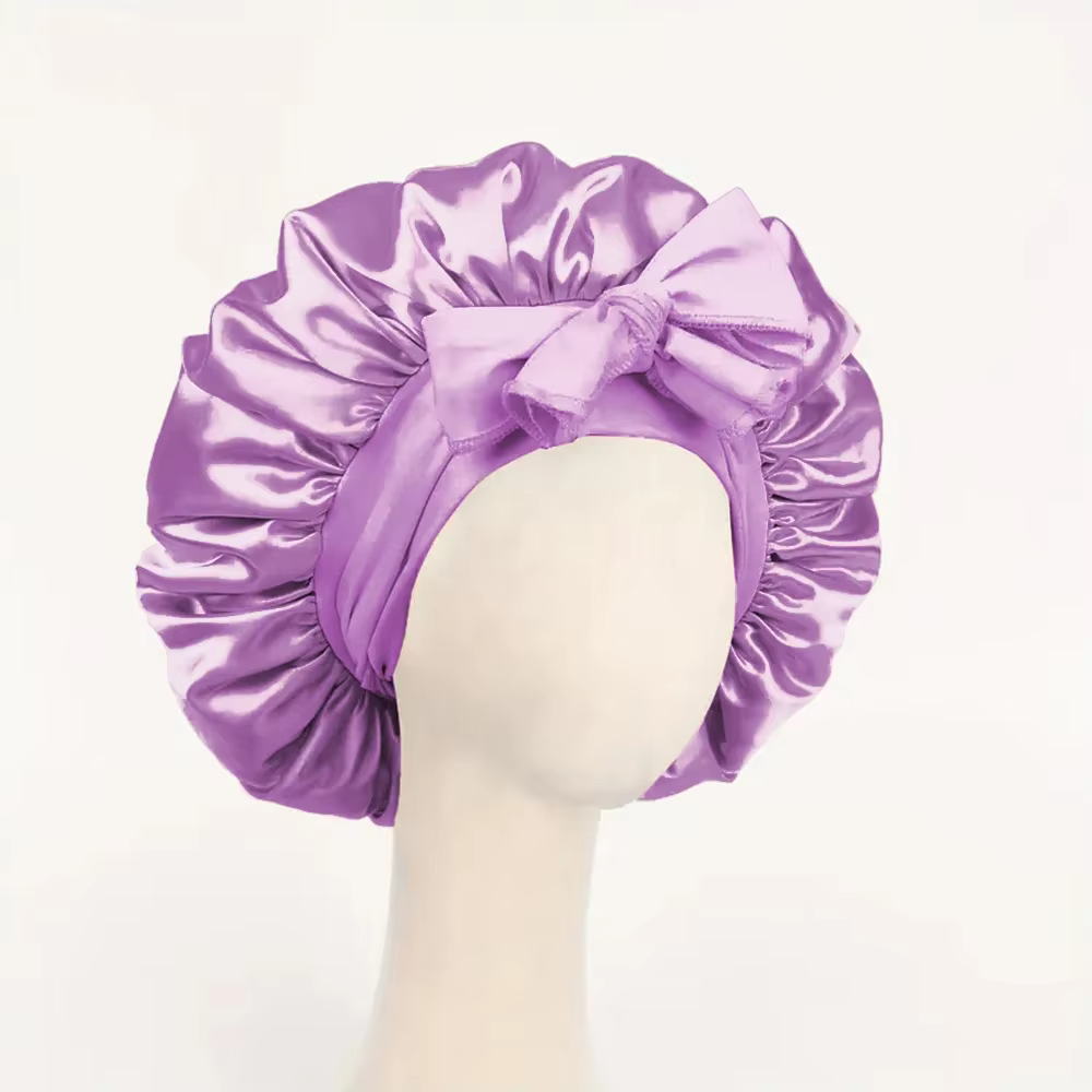 Bonnet de cheveux en Satin de soie, bandeau à cravate réglable, chapeau de bain pour dormir de nuit 