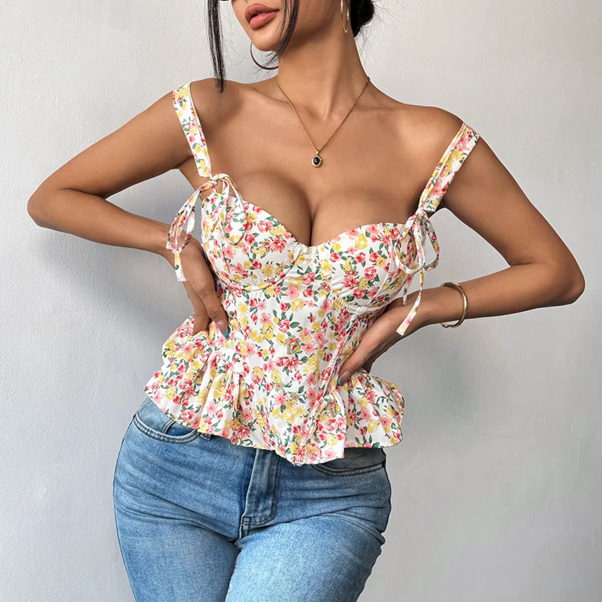 NOUVEAU Corset pour femme Printemps-Été à imprimé floral rose, à lacets, avec baleines, effet sculpt