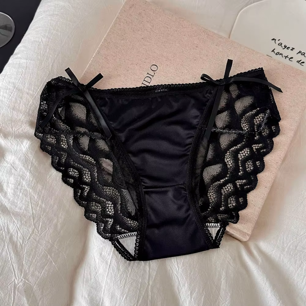 Culottes en dentelle à nœud, transparentes, sans couture, en satin de soie, taille basse, style fran