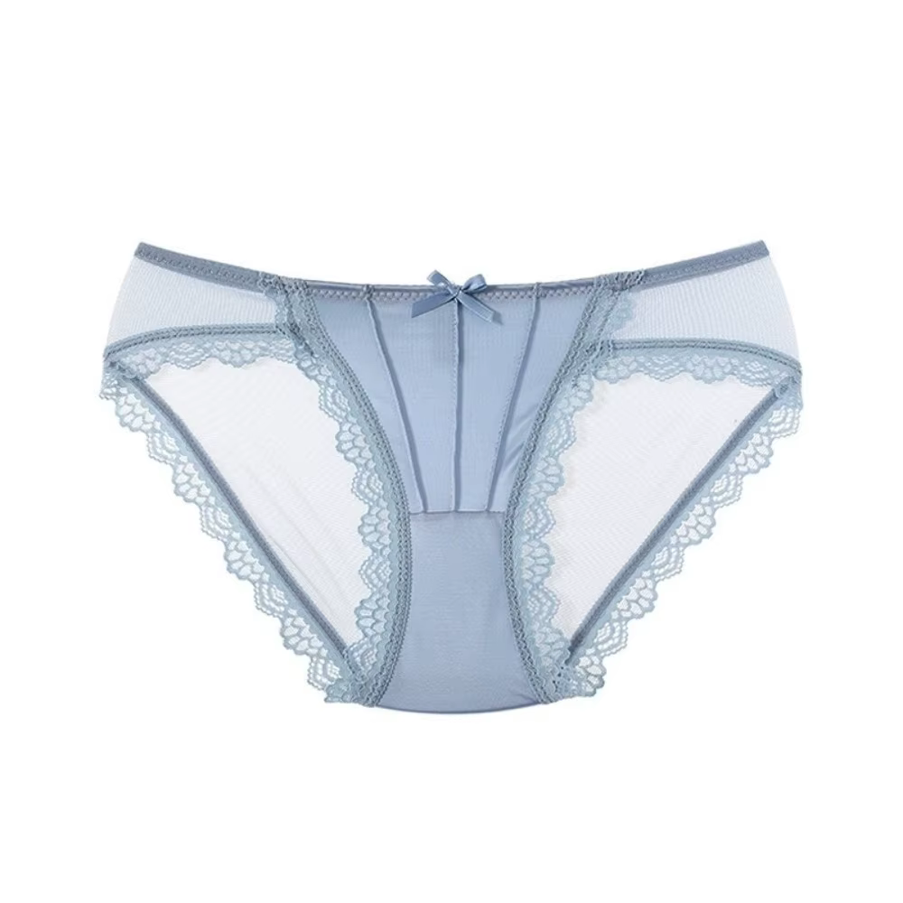 Culotte transparente en dentelle à taille basse avec nœud pour femme, lingerie en coton sans couture