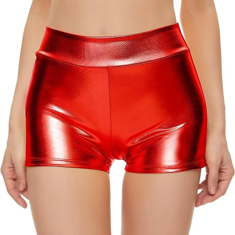 Short taille haute ajusté pour les performances en boîte de nuit, pantalons en cuir à fond avec marq