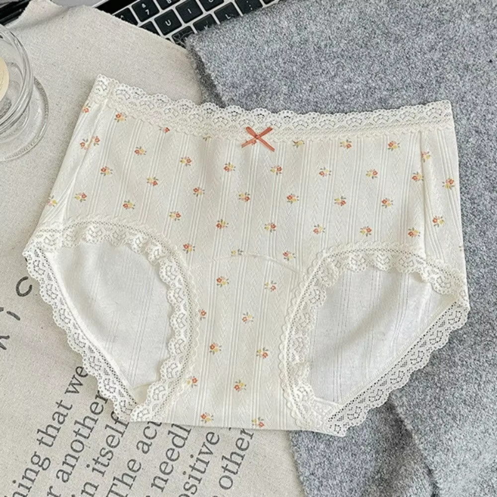 Culottes en coton à nœud floral, sous-vêtements à rayures quadrillées pour femmes, culottes en dente