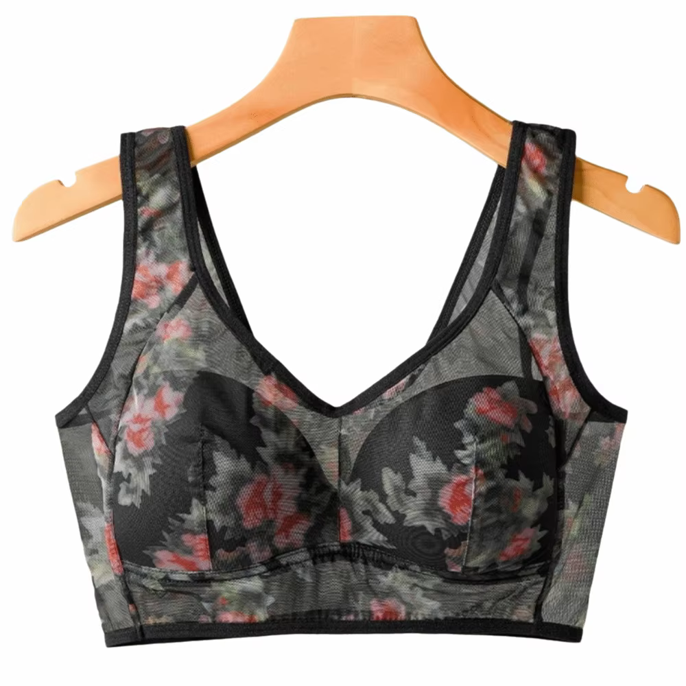 Soutien-gorge de nuit push-up en dentelle florale pour femme, sans couture, grande taille, imprimé f
