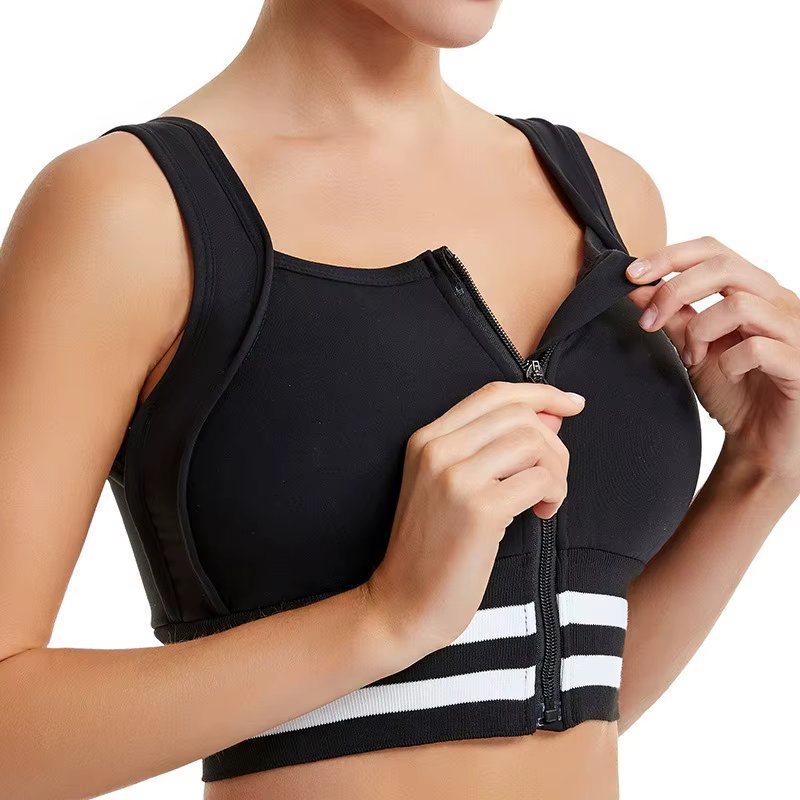 Soutien-gorge de sport à fermeture éclair sur le devant pour femme, maintien élevé, antichoc, push-u