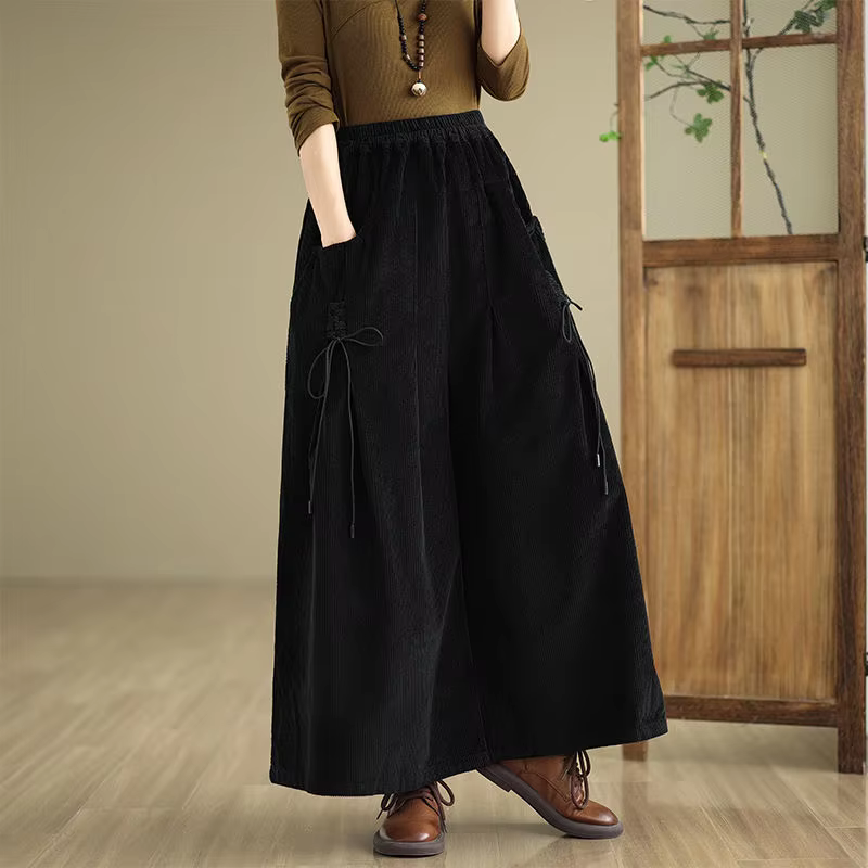 Pantalon à jambes larges en velours côtelé pour femme, jupe-culotte grande taille, pour mère, nouvel