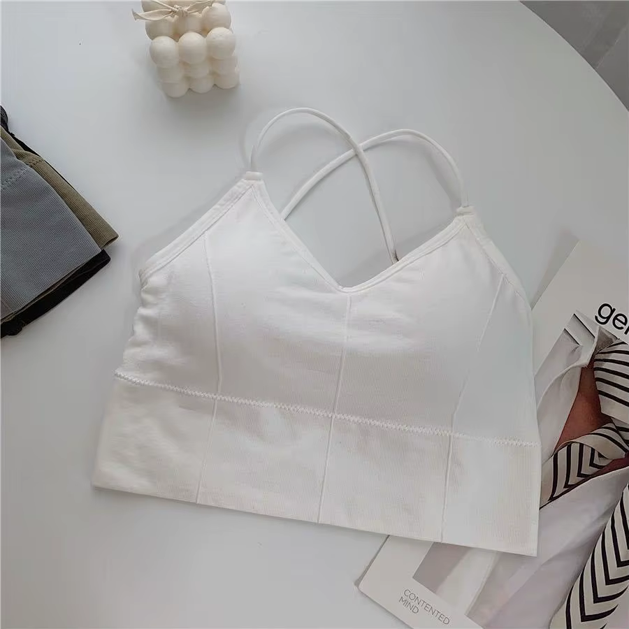 Soutien-gorge Push-Up respirant à bretelles croisées pour femme, haut court de sport, yoga et fitnes