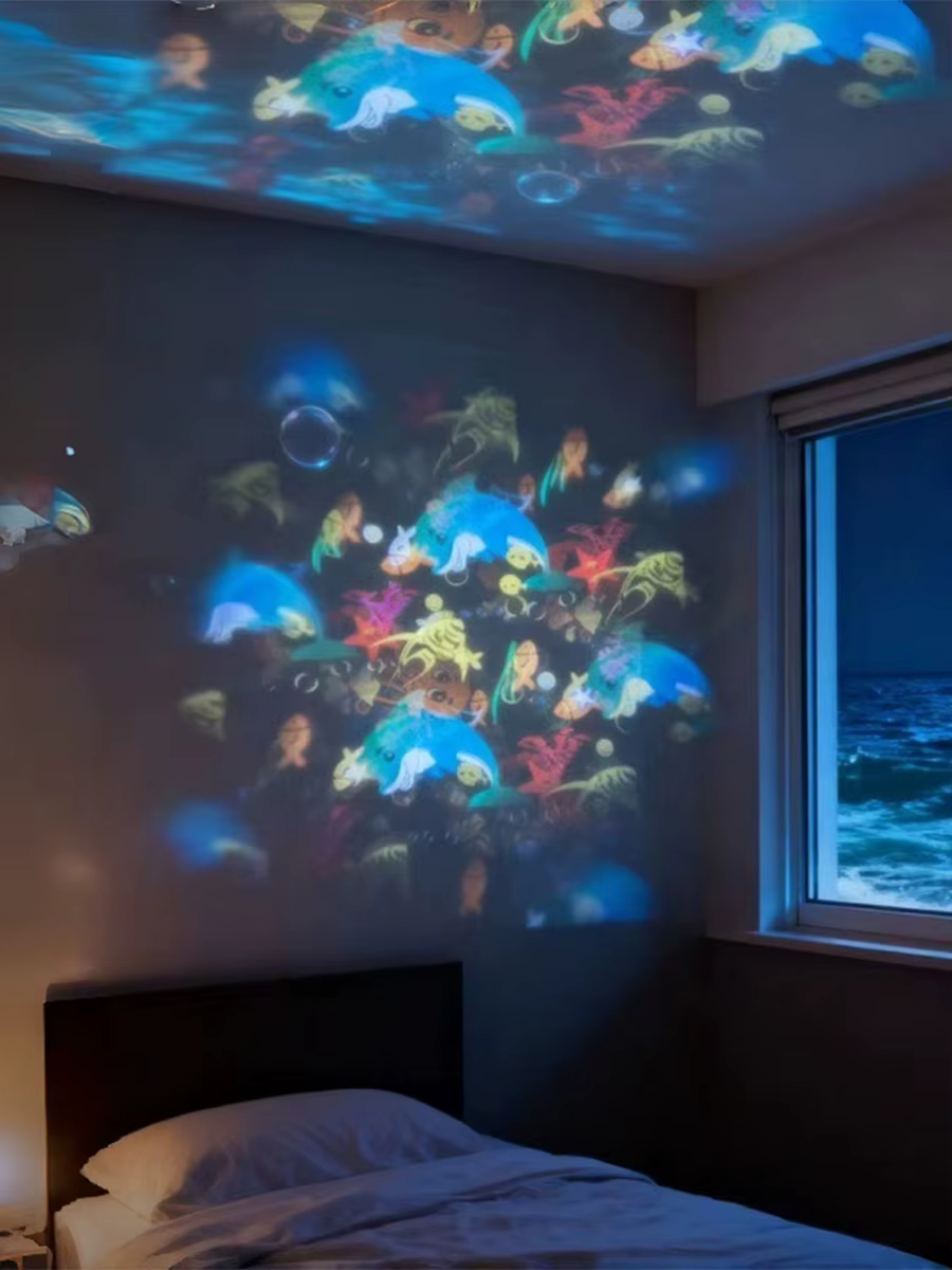 Projecteur Océanique Rotatif à 360°, Veilleuse à Luminosité Réglable, Lampe d'Ambiance LED Dynamique