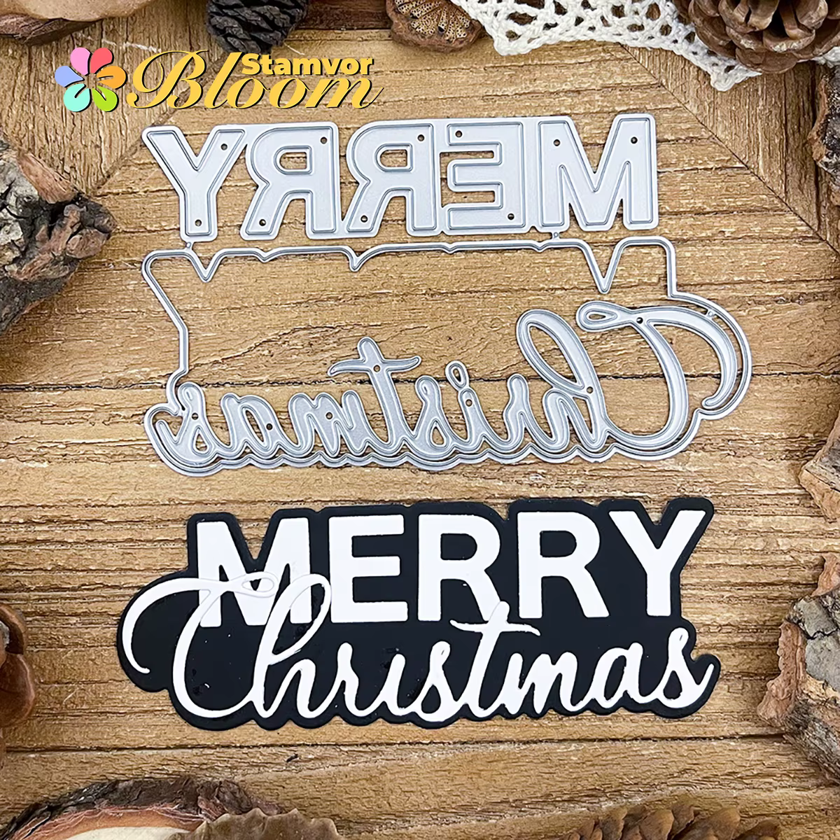 Matrices de découpe en métal avec mots de joyeux noël, gaufrage décoratif pour Scrapbooking