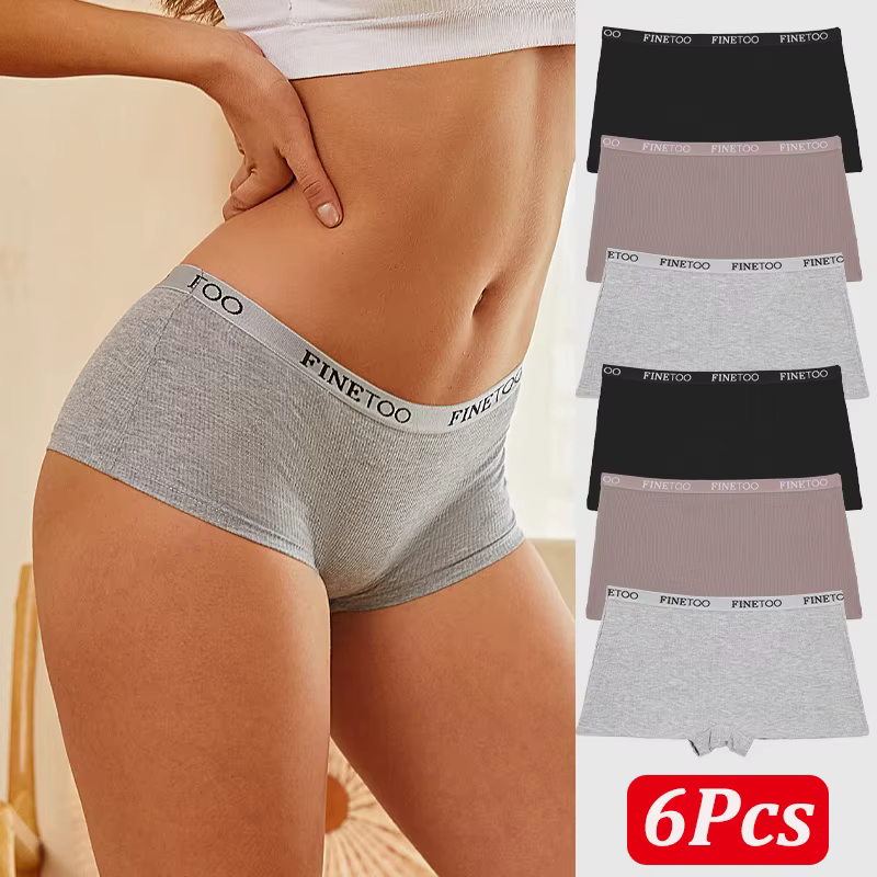 FINETOO 6 pièces/ensemble femmes coton culottes femme Boxer Boyshort taille basse lettre Logo sous-v