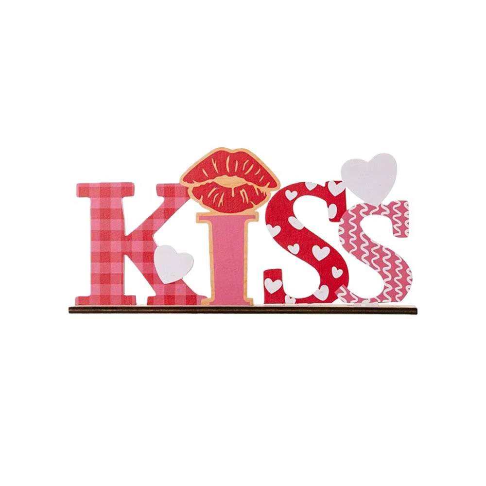 Ornement en bois LOVE KISS, nœud d'amour, cœur, artisanat en bois, décorations de la Saint-Valentin,