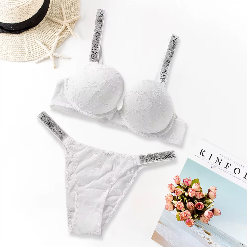 Ensemble de lingerie Victoria's Secret avec motif cœur, extensible et respirant, ensemble de sous-vê