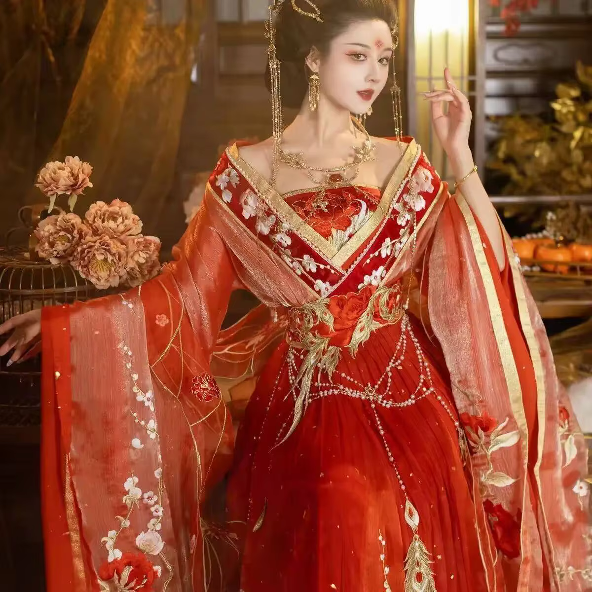 Jiangyoutang Luanfengheming Hanfu robe de mariée broderie lourde chemise à manches longues jupe Hezi
