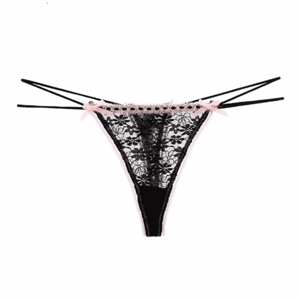Lingerie pour femme : String transparent sans couture à fines bretelles en dentelle florale, culotte