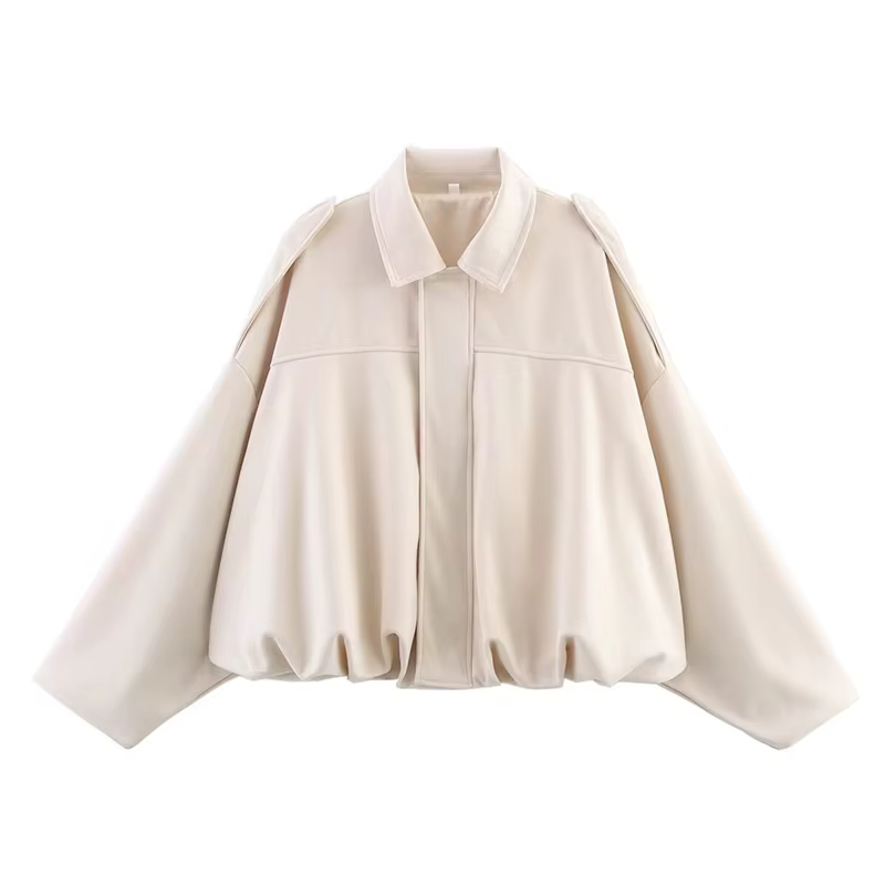 Vestes bombardier pour femmes, manteaux à la mode, col rabattu, manches longues, manteaux amples, Vi