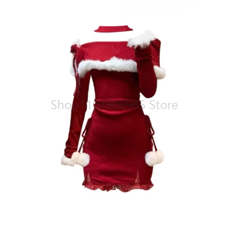 Noël nouvel an moulante tricoté Mini robe femmes décontracté à manches longues doux élégant même fêt