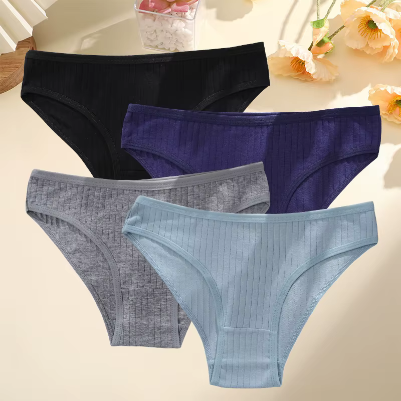 4 pièces/ensemble femmes coton culottes Sexy doux rayé caleçon 12 couleur unie slips femme confortab