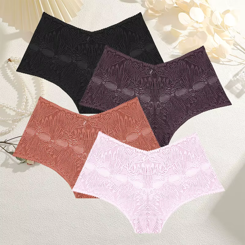 4 pièces/ensemble culottes en dentelle pour femmes Floral évider Style Cheekie sous-vêtements Sexy f