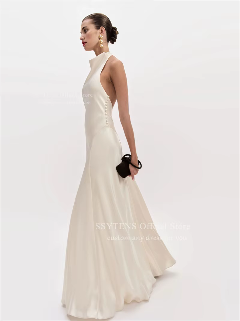 SSYTENS Robes de mariée civiles sexy dos nu en satin de soie, sur mesure, élégantes, longues, pour l
