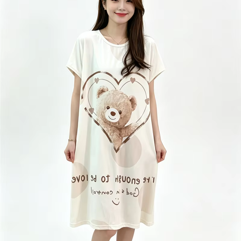 Chemise de nuit d'été ample grande taille pour femme, manches courtes, motif dessin animé mignon, te