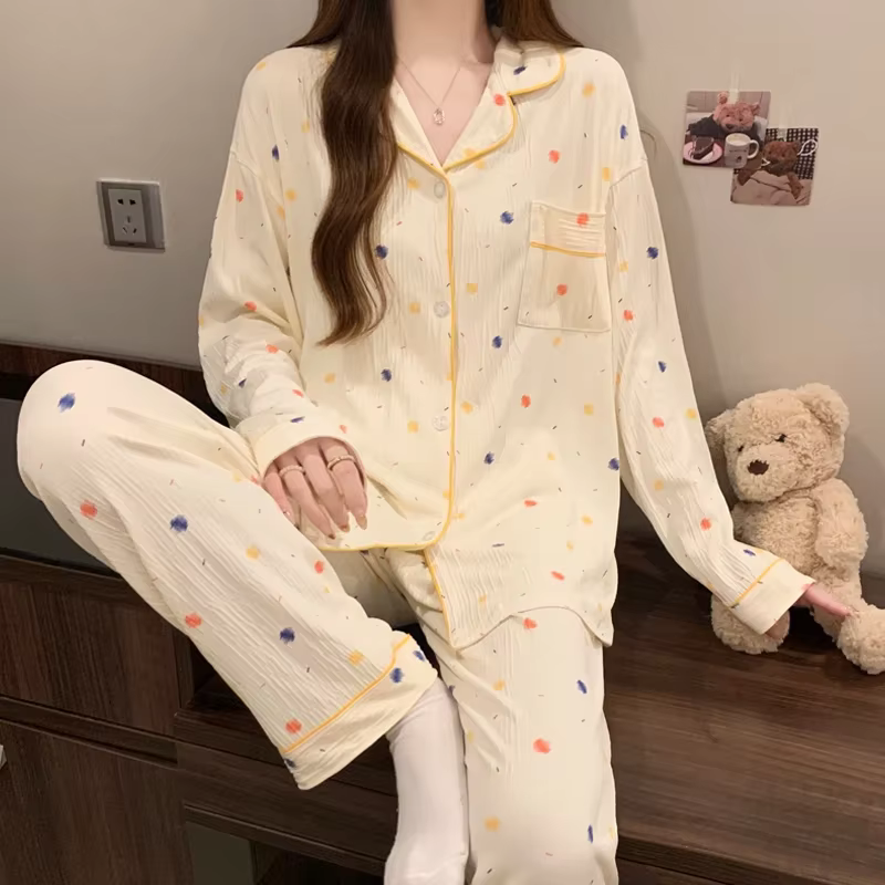 Pyjama Design Dtie avec nœud rose pour femmes, haut à manches longues et pantalon à taille élastique