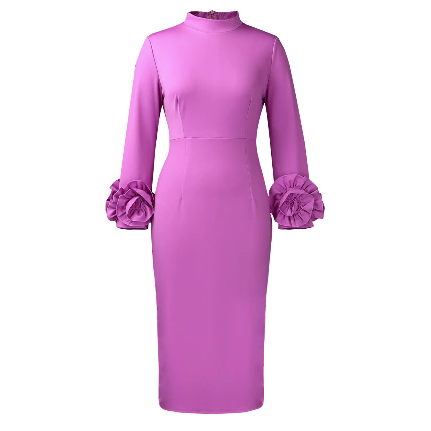 Robes moulantes élégantes pour femmes 2026 – Nouveauté col rond, manches longues, couleur unie, coup