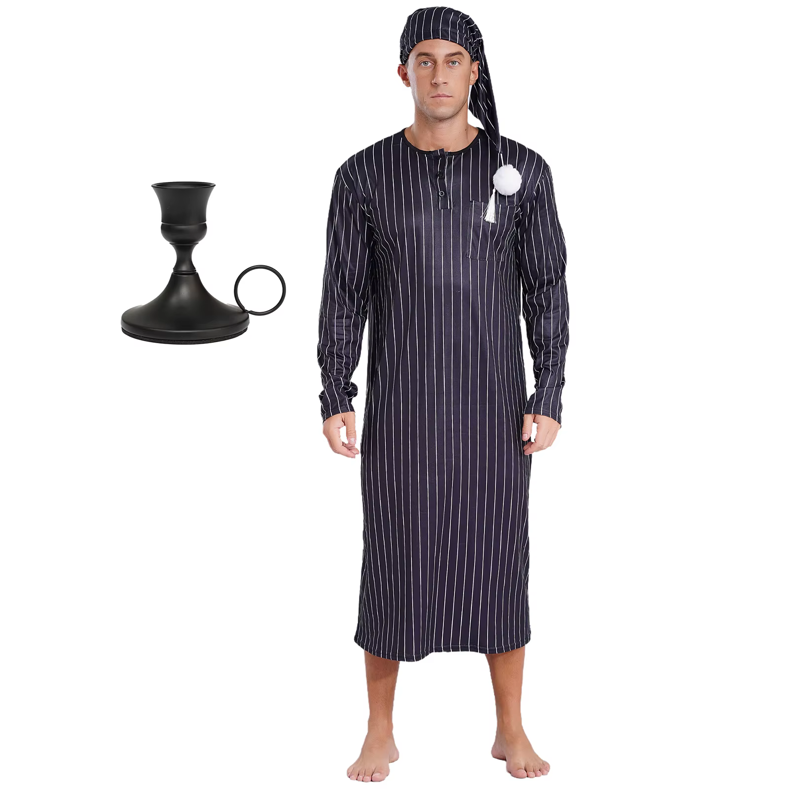 Ensemble pyjama pour hommes, manches longues, rayé, doux, ample, Robe de nuit, chemise de nuit avec 