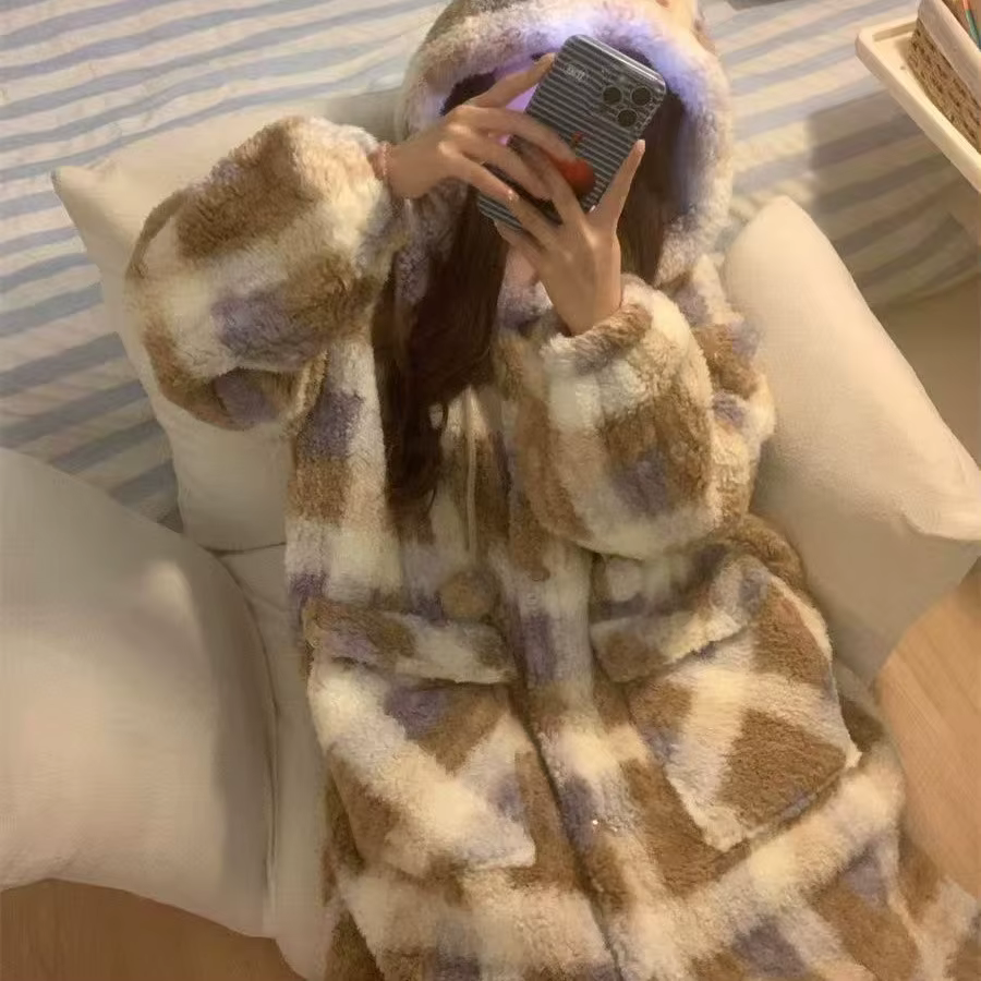 Ensemble pyjama d'hiver pour femme, pyjama chaud d'hiver, vêtements de maison à la mode, pyjama mign