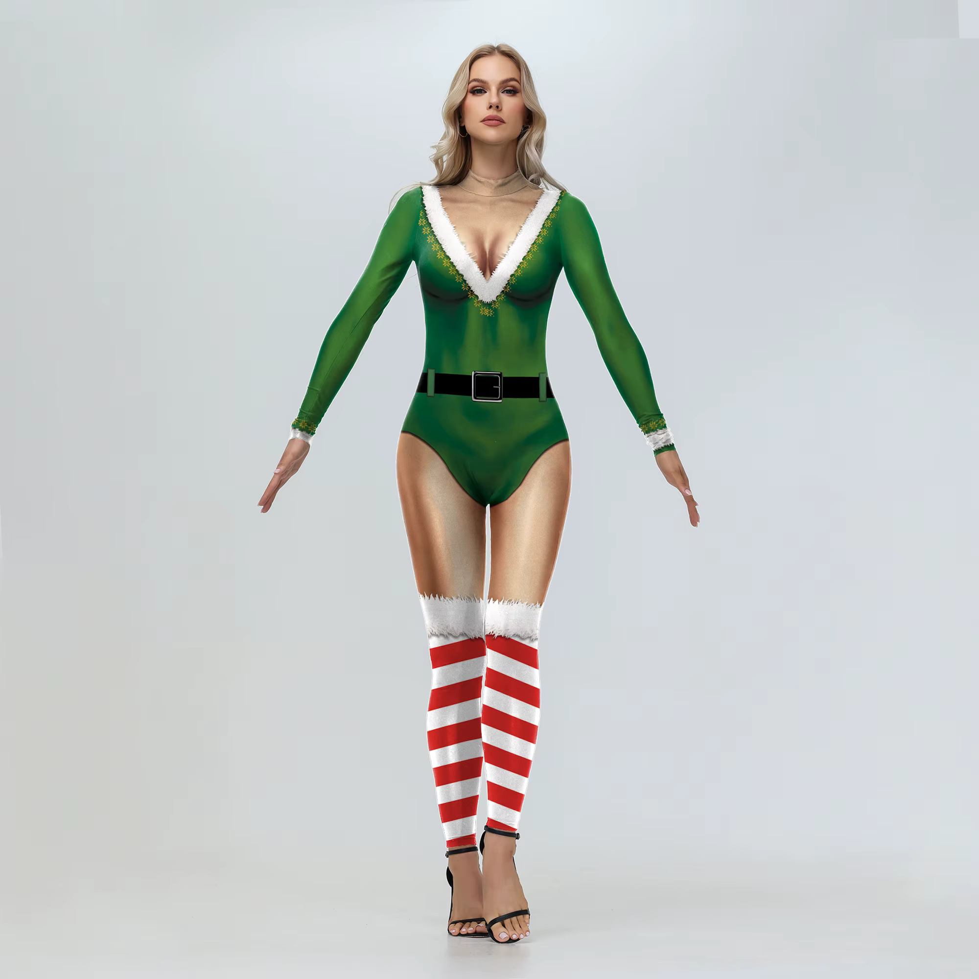 Costume de Noël sexy imprimé, combinaison de Père Noël, tenue de déguisement, combinaison Zentai, vê